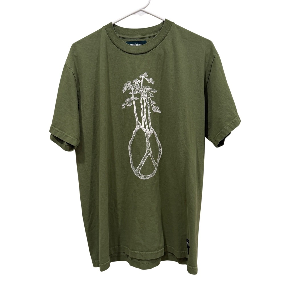 Afield Out Mens Peace Tree Graphic T-Shirt Olive Green BTSA-021-TUB Size M